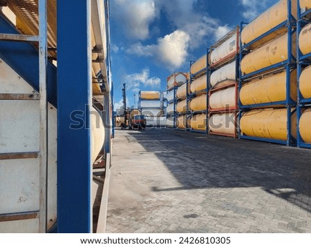 ISO tank type containers at Container freight area (focus selection).