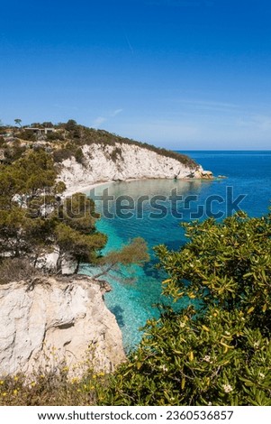 isola d'Elba, italy, a beautiful Island. Capo Bianco beach elba island drone Foto stock © 