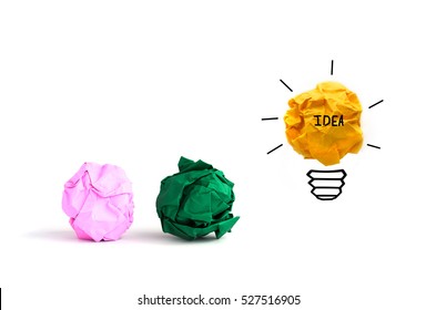 Isolate Concept Crumpled Paper Light Bulb Metaphor For Good Idea On White Background