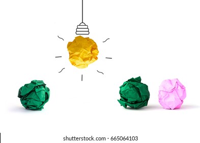 Isolate Concept Crumpled Paper Light Bulb Metaphor For Good Idea On White Background