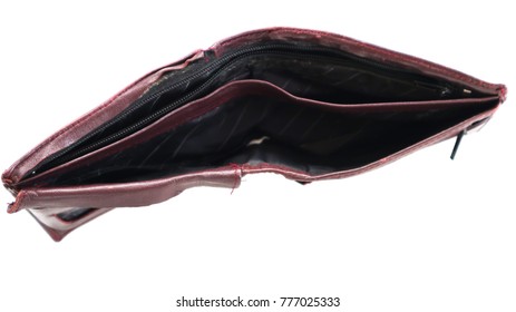 Isolate Image. Empty Old Wallet With No Money On White Background