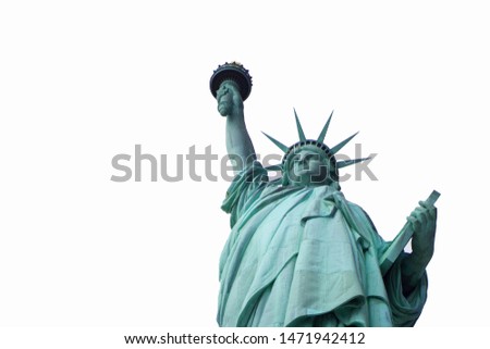 Isolate lady liberty on white background, New York, USA