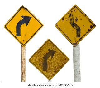 Isolate Sign Three Traffic Turn Moldy Old Rusty Weathered Because Of A Long Year.