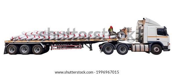 Isolate truck\
car contain goods on white background, Truck car park to load\
products from warehouse factory to\
customer