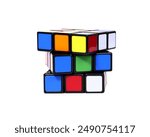 Isolated angle view of a rubik cube puzzle toy