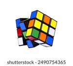 Isolated angle view of a rubik cube puzzle toy