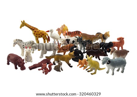 Isolated animals toys photo. Isolated wild and domestic animals toys photo.