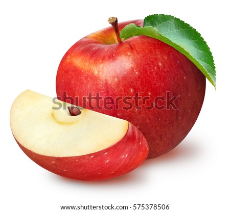 Isolated apples. Whole red apple fruit with slice (cut) isolated on white with clipping path