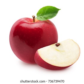 Isolated apples. Whole red, pink apple fruit with slice isolated on white with clipping path
