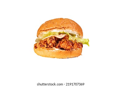 Isolated Barbeque B.b.q Chicken Burger Sandwich With Lettuce Slice 