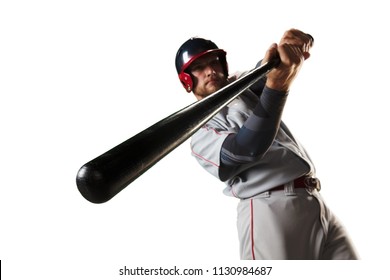 Isolated Baseball Player Bat The Ball On White Background