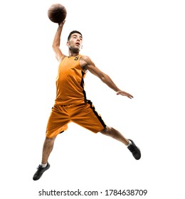 Isolated basketball player in action with a ball on white background - Powered by Shutterstock