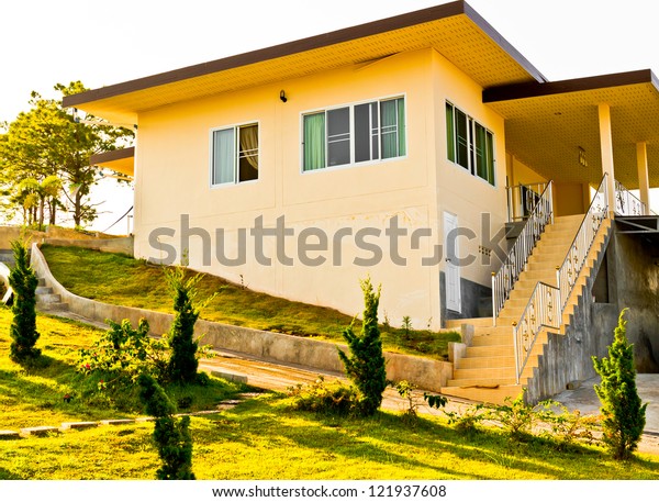 Isolated Beautiful House Woods Thailand Nature Stock Image