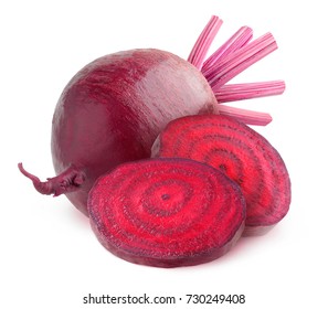 Isolated beetroot. Whole beetroot and two slices isolated on white background with clipping path