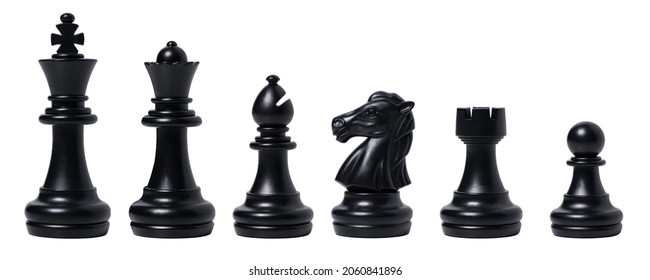 isolated black chess set chess piece king, queen, bishop, knight horse, rook, pawn on white background. business, competition, strategy, decision concept - Powered by Shutterstock