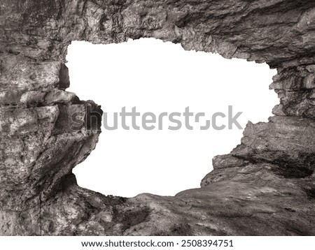 Isolated blank irregular shape frame with cave rocky borders in sepia colors