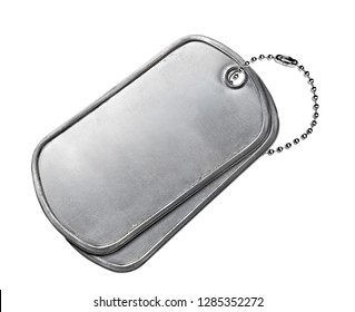 Isolated Blank Metallic Military Dog Tag In White Background