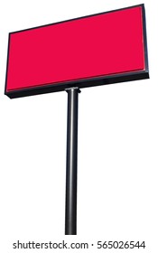 Isolated Blank Red Sign On Black Metal Pole. Copy Space. Vertical.