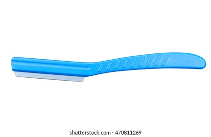 Isolated Of A Blue Plastic Handle Of A Razor Which Just Shaved Off Women Eyebrow