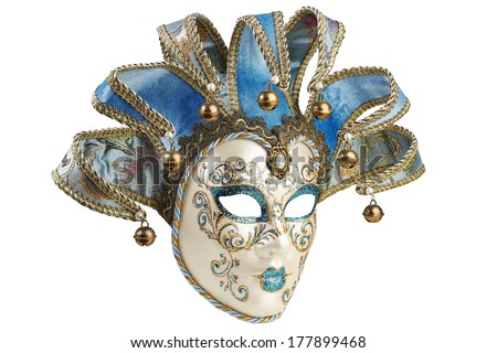 Isolated Blue Venetian mask on a white background