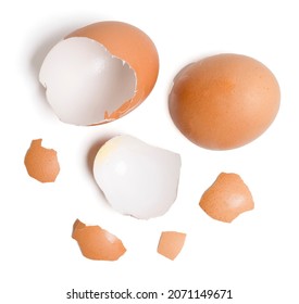 Isolated Broken eggshell. Top view group of broken eggshells stacked on white background. Flat lay. - Powered by Shutterstock