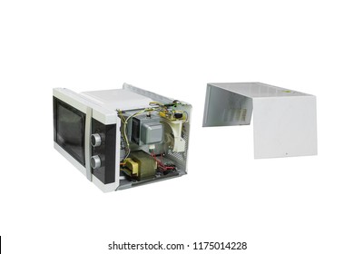 Isolated Broken Microwave Oven On White