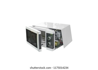 Isolated Broken Microwave Oven On White