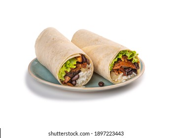 Isolated Burrito, Fresh Mexican Food Texmex Beans And Meat Dish