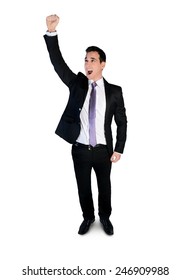 Isolated Business Man Winner Arm Up