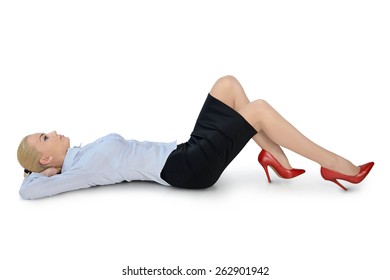 Isolated Business Woman Laying Down