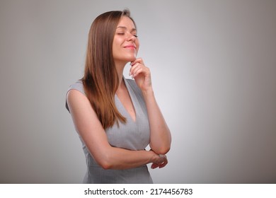 Isolated Business Woman Portrait, Dreaming Thinking Business Person, Teacher Or Adult Student With Eyes Closed