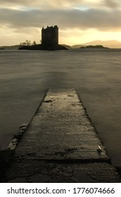 Isolated Castle On Scottish Sea Loch