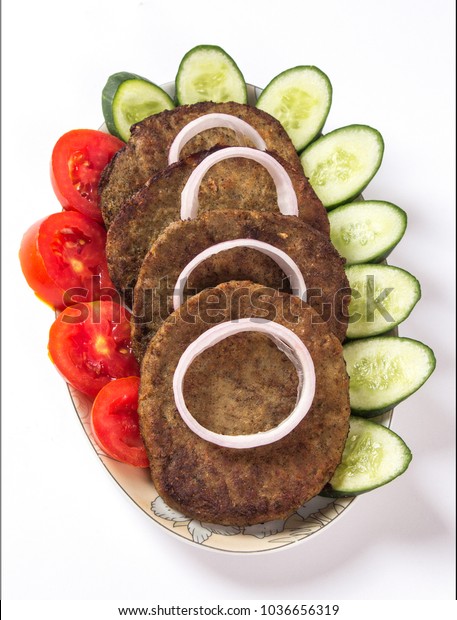 Isolated Chapli Kabab Dish Vegetable Salad Royalty Free Stock Image