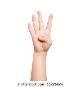 Isolated Child Hand Shows The Number Four