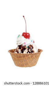 Isolated chocolate sundae with cherry - Shutterstock ID 128886101