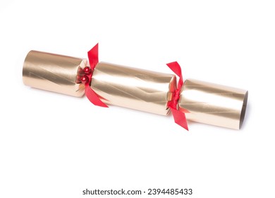 Isolated Christmas golden color cracker, holiday festive cracker on white background, holiday concept, copy space - Powered by Shutterstock