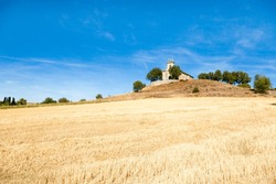 Isolated Church In The Castile And Leon Countryside, Spain. Spanish Landscape
