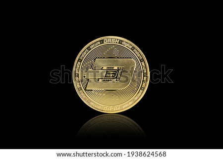 Isolated with clipping path, the golden DASH Coin symbol close up. DASH coin is one of the digital currency - cryptocurrency driven by blockchain technology.