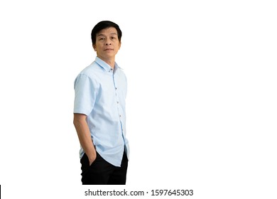 Isolated With Clipping Path. Smart And Handsome Asian Elder Man (age Between 50-59 Years Old) Portrait Close Up.