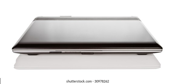 Isolated Closed Black Laptop With Reflection