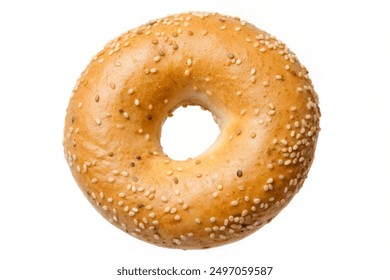 Isolated close-up of of sesame bagel on a white background. Donut Isolated on white