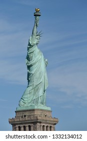 Isolated Closeup Of The Statue Of Liberty From A Side Profile.