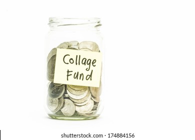 Isolated Coins In Jar With College Fund Label - Financial Concept