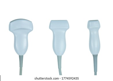 isolated curvilinear or abdominal, cardiac or phased array, and linear transduceron the white background. ultrasound probe and medical equipment concept - Shutterstock ID 1774592435
