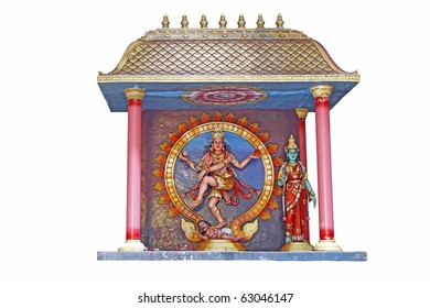 Isolated Cutout Of A Hindu Prayer Altar With The Hindu Goddess Kali With Her Escort.