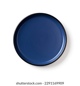 Isolated dark blue plate on a white background. Clipping path. 