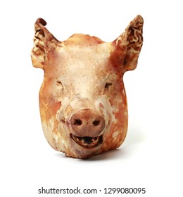 Isolated dead head pig on white background 