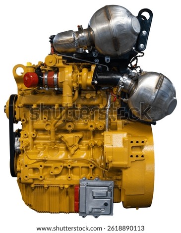 Isolated diesel engine with catalyst and DPF filter. Industrial machine motor.	