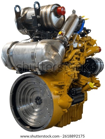 Isolated diesel engine with catalyst and DPF filter. Industrial machine motor.	