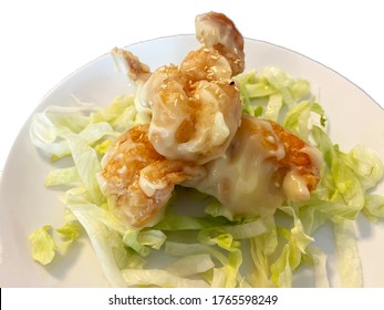 Isolated Dish Of Deep Fried Shrimp Salad